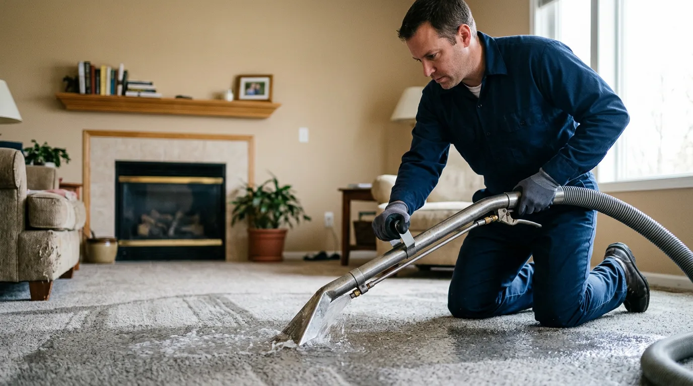Water damage restoration technician working near Justice, WV